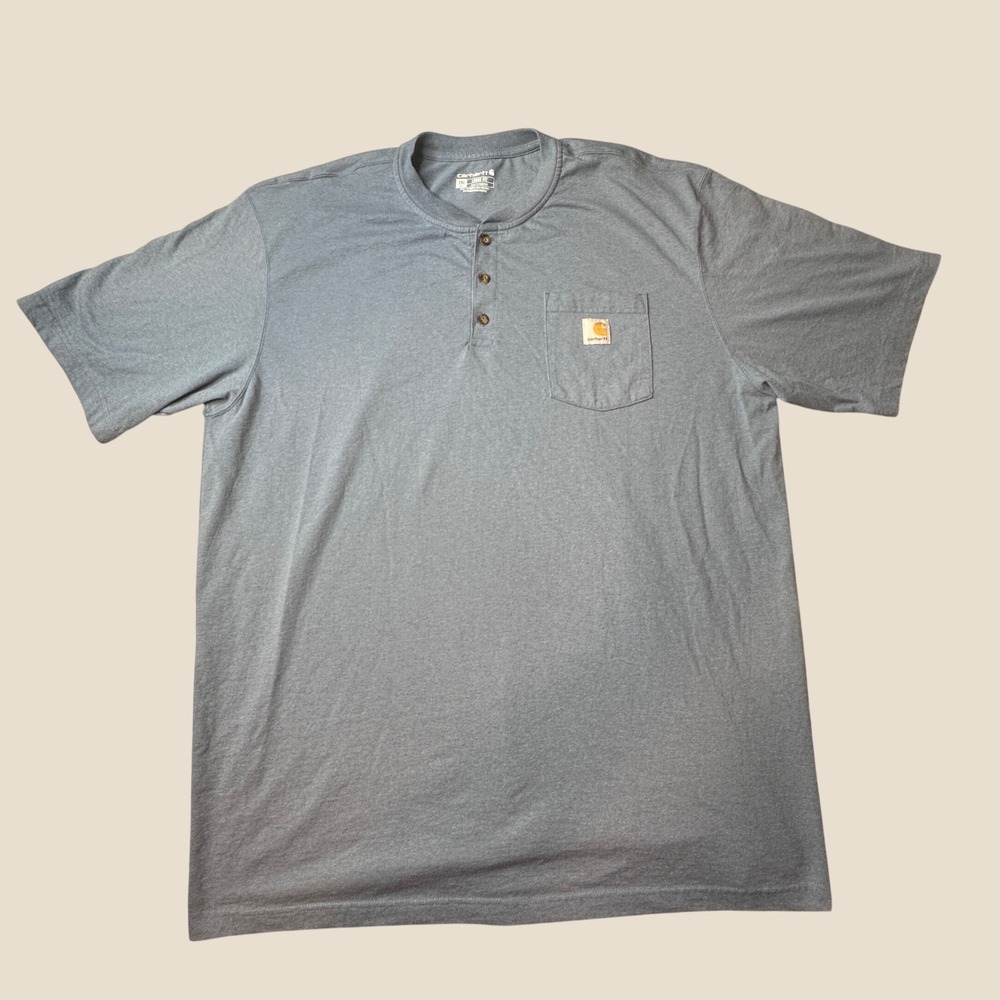 Carhartt Henley T-Shirt Mens 2XL Tall TK0084-M Blue Loose Fit Pocket EXCELLENT